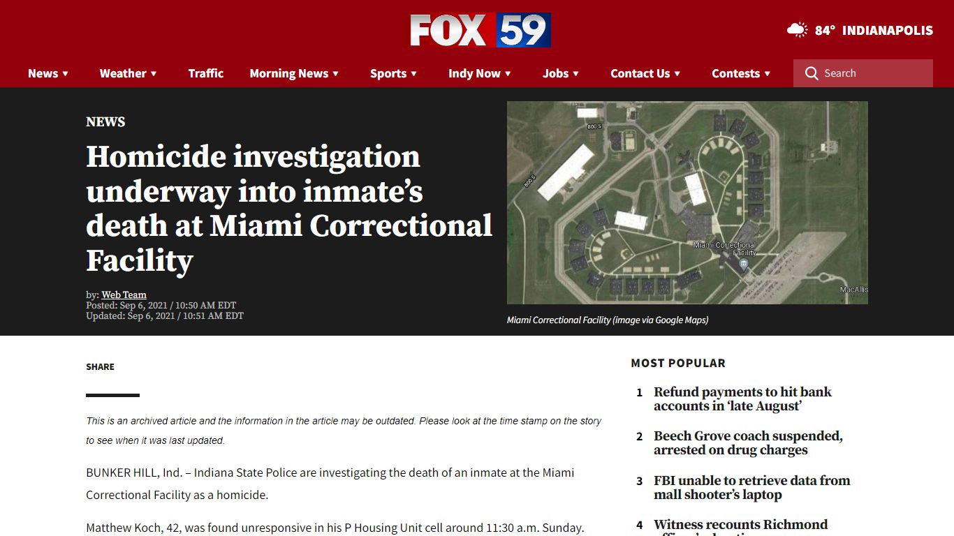 Homicide investigation underway into inmate's death at ...